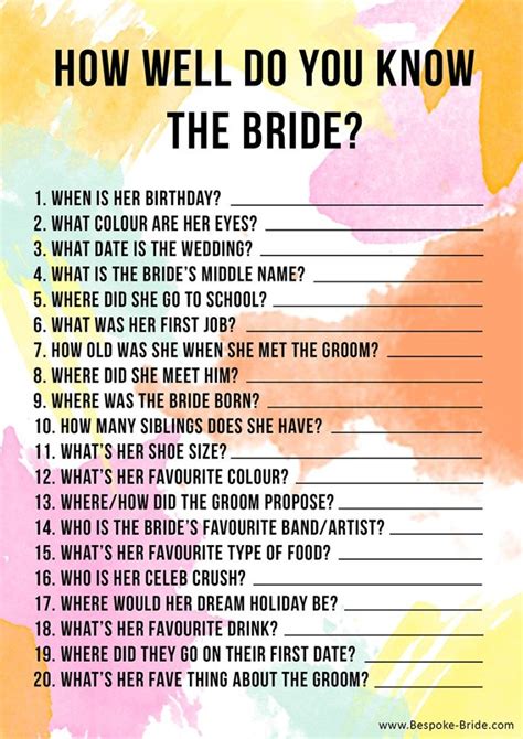 bridal shower games to get to know the bride